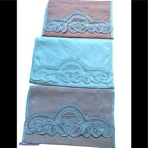 Three Antique lace-trimmed finger tip towels